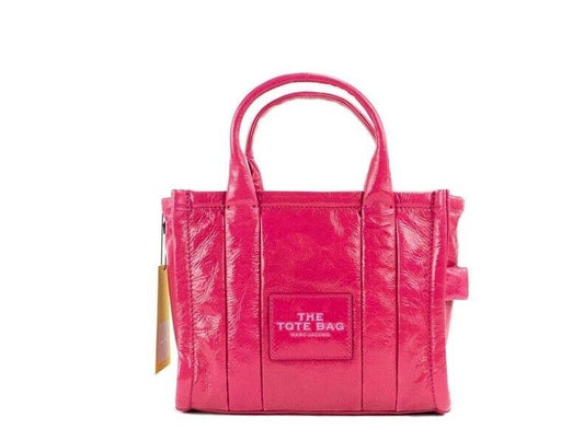 Marc Jacobs The Shiny Crinkle Mini Tote Magenta Leather Crossbody Handbag