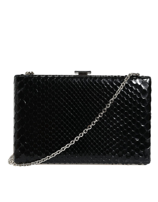 Dolce & Gabbana Black Leather Silver Frame Clutch Mini Bag